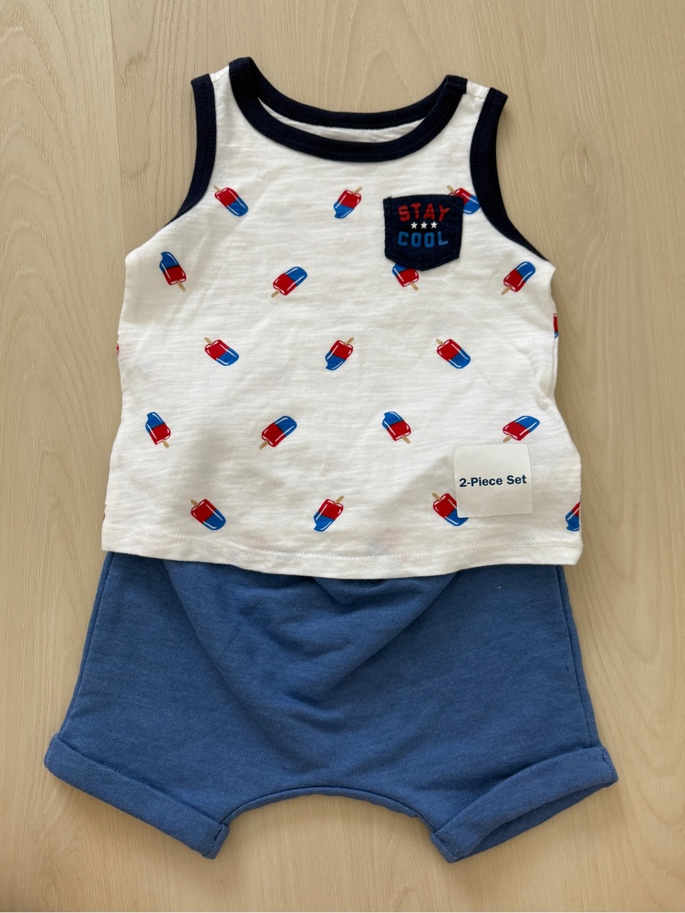 White Tank with Navy Trim and Popsicle Accents Patriotic 4th of July